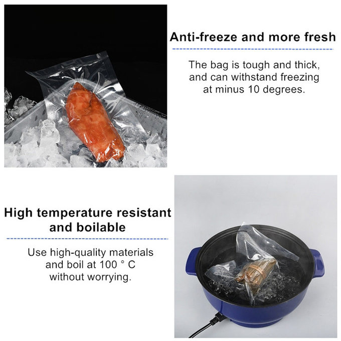 BPAの自由な真空の貯蔵は注文の食糧を浮彫りにした全凍結する透明な真空シール袋2を袋に入れる